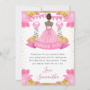 Cartão De Agradecimento Vestido Rosa Princesa de Pele Morena Aniversário