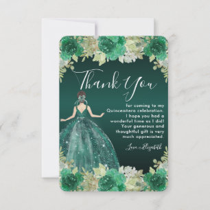 Cartão De Agradecimento Vestido Verde Floral Aniversário Quinceanera