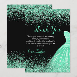 Cartão De Agradecimento Vestido Verde Menta Quinceanera Brilho Falso