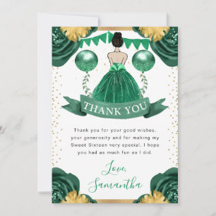 Cartão De Agradecimento Vestido Verde Princesa de Cabelo Castanho Doce 16