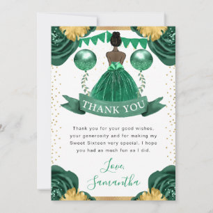 Cartão De Agradecimento Vestido Verde Princesa de Pele Morena Sweet 16