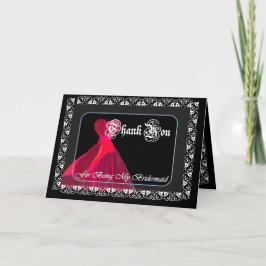 Cartão De Agradecimento Vestido Vermelho e Renda - OBRIGADO Damas de Honra