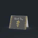 Cartão De Agradecimento Veterinarian Graduation Grey Gold<br><div class="desc">Celebrate the new graduate from veterinarian school with this gold and grey vet caduceus graduation design!  Elegant with gold confetti accents!  Perfect for anyone graduating as a vet with their doctor of veterinary medicine of DVM,  or VMD degree.</div>