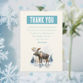Cartão De Agradecimento Vibrações de Inverno Alce Aquarela - Aniversário 