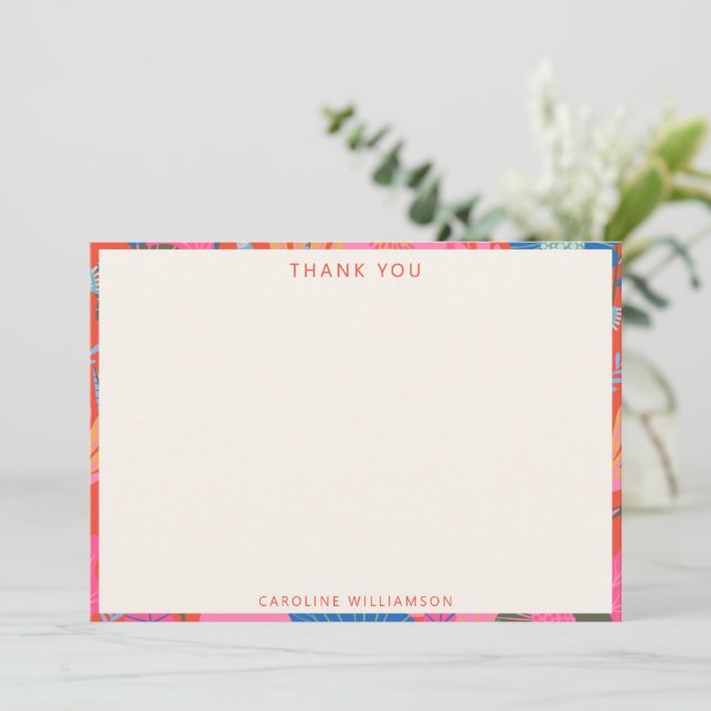 Cartão De Agradecimento Vibrant Red Boho Floral Personalized Stationery  (Em pé/Frente)