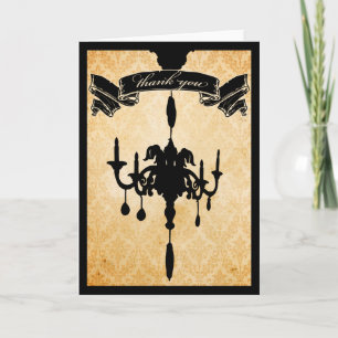 Cartão De Agradecimento Victorian Chandelier ・ Negro & creme Obrigado