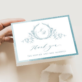 Cartão De Agradecimento Vidro Do Mar Elegante Monograma, Casamento Por Aqu