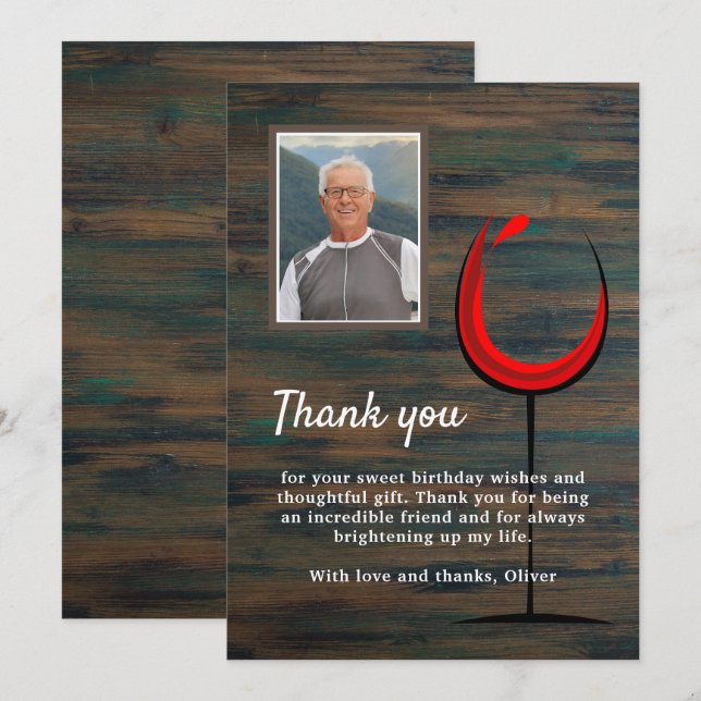 Cartão De Agradecimento Vidro Rustic Wood Glass 60º Aniversário Foto (Frente/Verso)