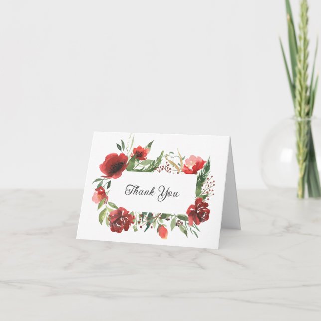 Cartão De Agradecimento Vidro Verde Rosa Elegante Aquarela Floral (Frente)