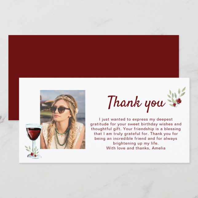Cartão De Agradecimento Vidro Vidro Vermelho Twigs Foto Aniversário (Frente/Verso)