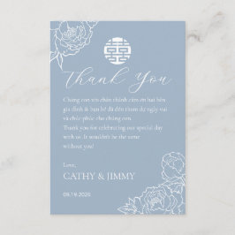 Cartão De Agradecimento Vietnamese Wedding Peony Dusty Blue Thank You Card
