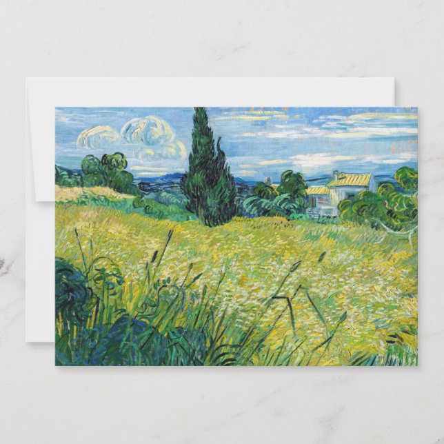 Cartão De Agradecimento Vincent van Gogh - Campo de Trigo Verde com Cypres (Frente)