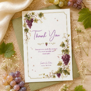 Cartão De Agradecimento Vinha Uvas Roxas Casamento Elegante em Aquarela