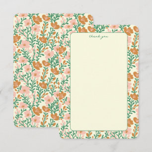 Cartão De Agradecimento Vinhas Flor Silvestre Rosa Verde Elegante Floral P