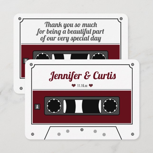 Cartão De Agradecimento Vinho De Fita De Cassete Retro Vinho De Casamento  (Frente/Verso)