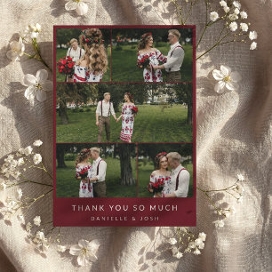 Cartão De Agradecimento Vinho Vermelho Limpo Casamento Colagem de Fotos Ob