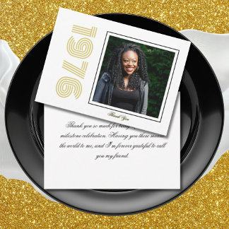 Cartão De Agradecimento Vintage 1976 Retro Photo 50th Birthday White