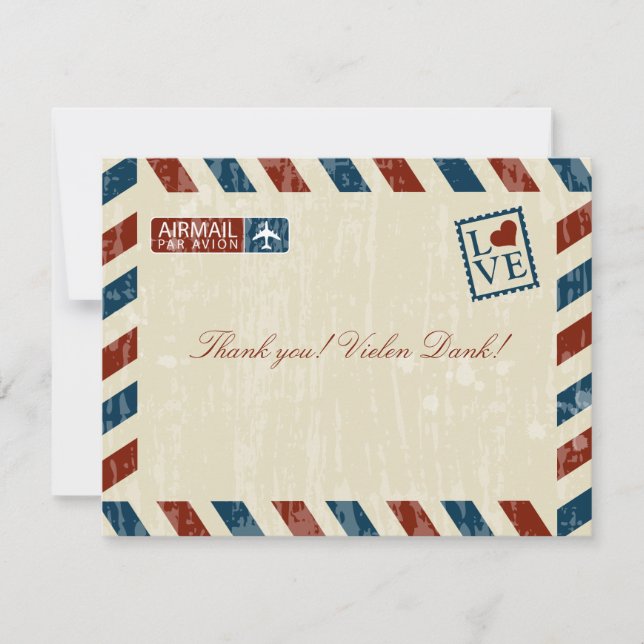 Cartão De Agradecimento Vintage Airmail Wedding Obrigado (Frente)