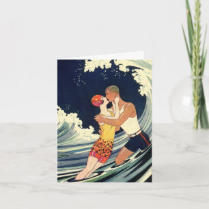 Cartão De Agradecimento Vintage Art Deco, Amantes Beijam Obrigado