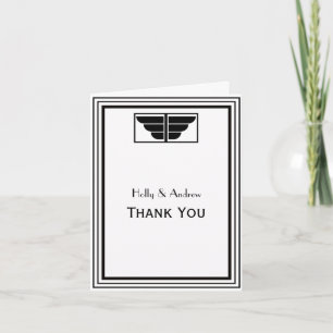 Cartão De Agradecimento Vintage Art Deco Black White Frame #2 V Thank You
