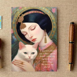 Cartão De Agradecimento Vintage Art Deco Dreamy Design Mulher e Gato