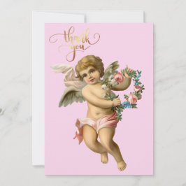Cartão De Agradecimento Vintage Baby Cherub com Flores