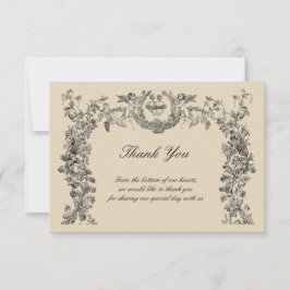 Cartão De Agradecimento Vintage Barroco Rococó Fronteira com Corações