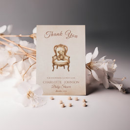 Cartão De Agradecimento Vintage Beige Classic Gênero Chá de fraldas neutro