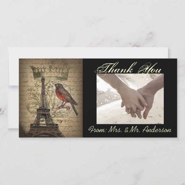Cartão De Agradecimento Vintage Bird Paris Eiffel Tower Weding (Frente)