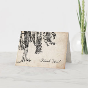 Cartão De Agradecimento Vintage Black Weeping Willow Tree Obrigado