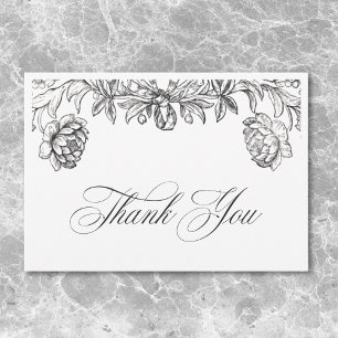 Cartão De Agradecimento Vintage Black & White Tapeçaria Floral Casamento