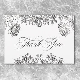 Cartão De Agradecimento Vintage Black & White Tapeçaria Floral Casamento
