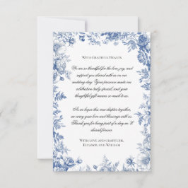 Cartão De Agradecimento Vintage Blue Toile Floral Wedding