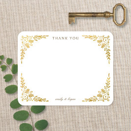 Cartão De Agradecimento Vintage Book Neutral + Gold Floral Wedding