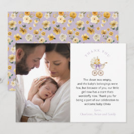 Cartão De Agradecimento Vintage Carriage Lavender Floral Photo Thank You