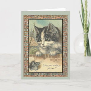 Cartão De Agradecimento Vintage cat e rato "esperando por mim?"