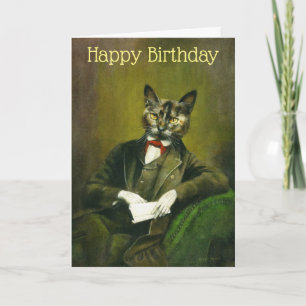 Cartão De Agradecimento Vintage Cat Gentleman Birthday Card
