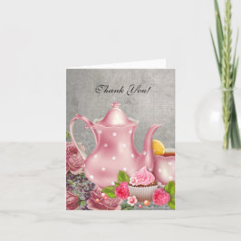 Cartão de Agradecimento Vintage Chá Flores Rosa