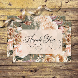 Cartão De Agradecimento Vintage Champagne Romântico Beige & Sage Floral