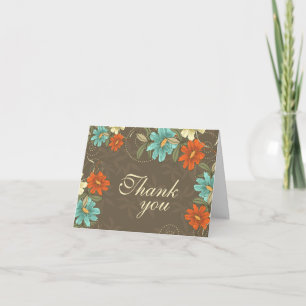 Cartão De Agradecimento Vintage chique aqua laranja creme casamento agrade