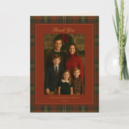 Cartão De Agradecimento Vintage Christmas Plaid Traditional Family