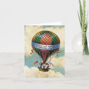 Cartão De Agradecimento Vintage Colorful Hot Air Balon Obrigado