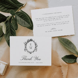 Cartão De Agradecimento Vintage Crest Monograma Formal Casamento Botânico