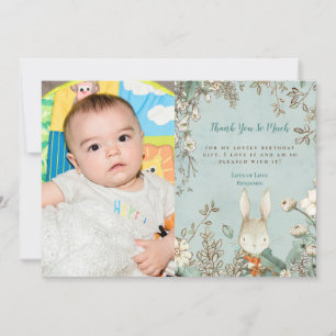 Cartão De Agradecimento Vintage Cute Bunny Foto Primeiro Aniversário Obri