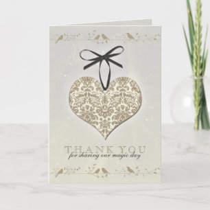 Cartão De Agradecimento Vintage Damask Heart Silver Dourado Casamento Obri