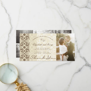 Cartão De Agradecimento Vintage Damask Lace Coffee & Cream Photo Casamento