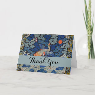Cartão De Agradecimento Vintage de bordado chinês azul-pássaro