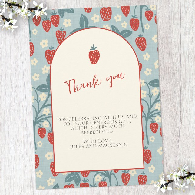 Cartão de agradecimento vintage de morango (Strawberry baby shower thank you card)