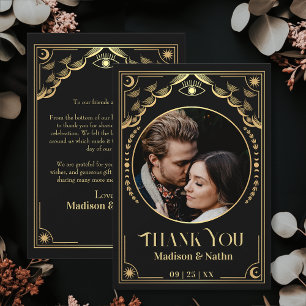 Cartão De Agradecimento Vintage Dourada Tarot Card Foto Casamento Obrigado