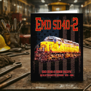 Cartão De Agradecimento Vintage EMD SD40-2 Locomotiva diesel Bandeira amer